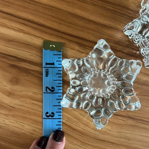 Set of 2 STAR/ SNOWFLAKE TAPER CANDLE HOLDERS. Bubbly glass Mystical ✨ Celestial - Picture 6 of 6